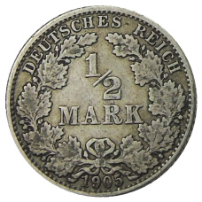 Монета 1/2 марки 1905 года J Германия (аверс)