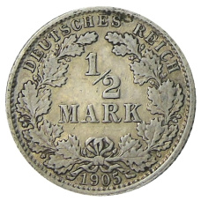 Монета 1/2 марки 1905 года J Германия (аверс)