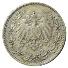 Монета 1/2 марки 1905 года J Германия (реверс)