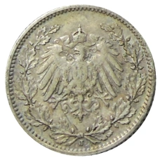 Монета 1/2 марки 1905 года J Германия (реверс)