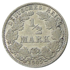 Монета 1/2 марки 1905 года A Германия (аверс)