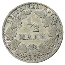 Монета 1/2 марки 1905 года A Германия (аверс)
