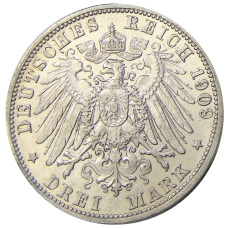 Монета 3 марки 1909 года G Германия (Баден) (реверс)
