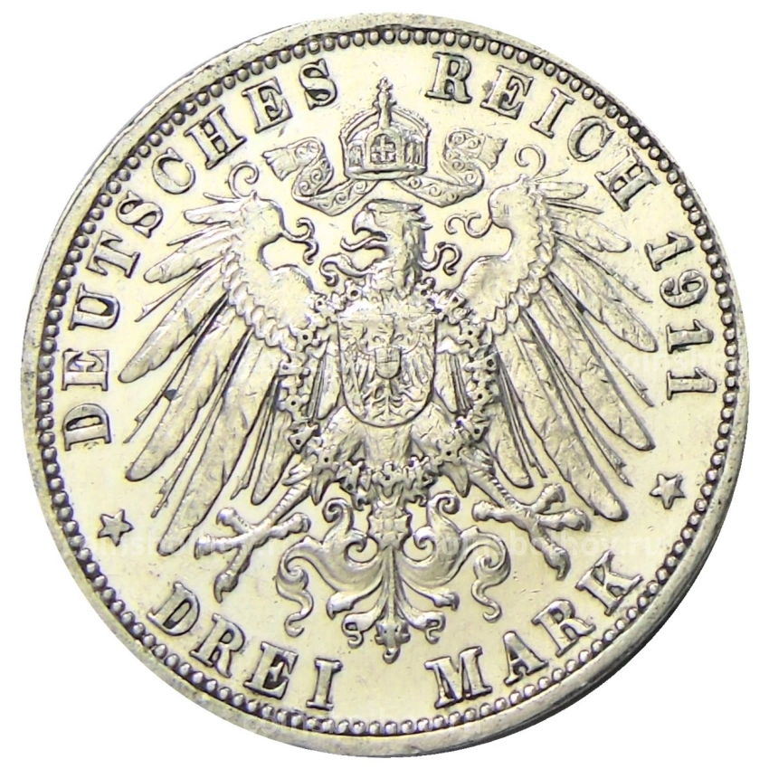 Монета 3 марки 1911 года G Германия (Баден) (вид 2)