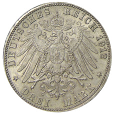 Монета 3 марки 1912 года G Германия (Баден) (реверс)
