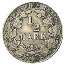 Монета 1/2 марки 1905 года D Германия (аверс)