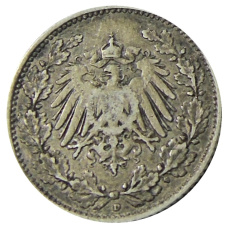 Монета 1/2 марки 1905 года D Германия (реверс)