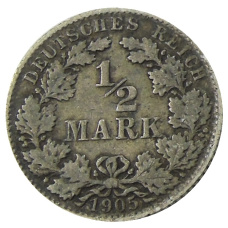 Монета 1/2 марки 1905 года E Германия (аверс)