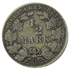 Монета 1/2 марки 1905 года E Германия (аверс)