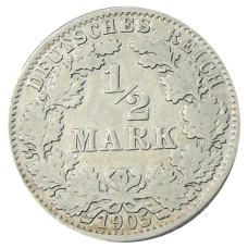 Монета 1/2 марки 1905 года A Германия (аверс)