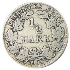 Монета 1/2 марки 1905 года A Германия (аверс)