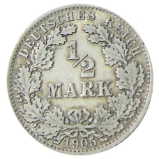 Монета 1/2 марки 1905 года A Германия (аверс)