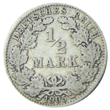 Монета 1/2 марки 1905 года A Германия (аверс)