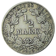Монета 1/2 марки 1905 года G Германия (аверс)