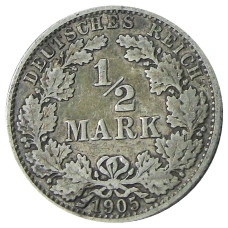 Монета 1/2 марки 1905 года A Германия (аверс)