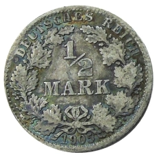 Монета 1/2 марки 1905 года A Германия (аверс)