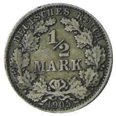 Монета 1/2 марки 1905 года A Германия (аверс)