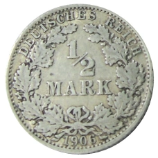 Монета 1/2 марки 1906 года A Германия (аверс)