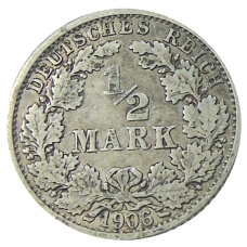 Монета 1/2 марки 1906 года F Германия (аверс)