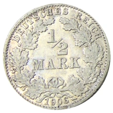 Монета 1/2 марки 1906 года A Германия (аверс)