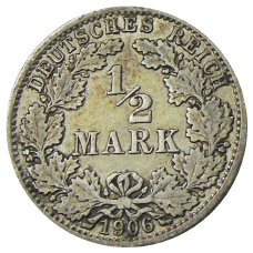 Монета 1/2 марки 1906 года A Германия (аверс)