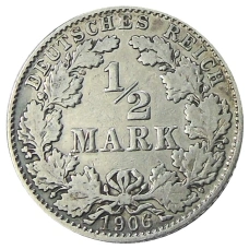 Монета 1/2 марки 1906 года D Германия (аверс)