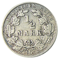 Монета 1/2 марки 1906 года F Германия (аверс)