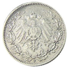 Монета 1/2 марки 1906 года F Германия (реверс)