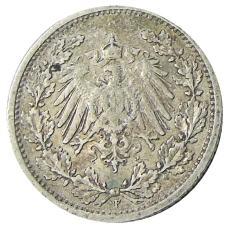Монета 1/2 марки 1906 года F Германия (реверс)