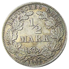 Монета 1/2 марки 1906 года A Германия (аверс)