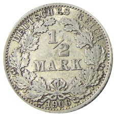 Монета 1/2 марки 1906 года A Германия (аверс)