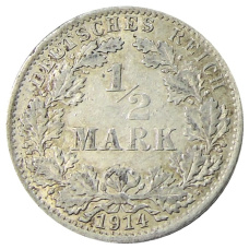 Монета 1/2 марки 1914 года A Германия (аверс)