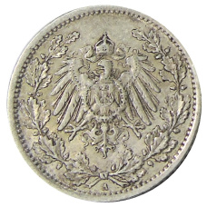 Монета 1/2 марки 1914 года A Германия (реверс)