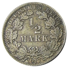 Монета 1/2 марки 1917 года A Германия (аверс)