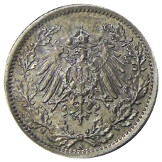 Монета 1/2 марки 1917 года A Германия (реверс)
