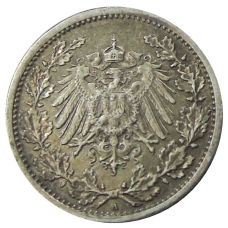 Монета 1/2 марки 1917 года A Германия (реверс)