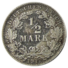 Монета 1/2 марки 1917 года A Германия (аверс)
