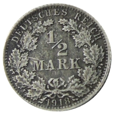 Монета 1/2 марки 1918 года A Германия (аверс)