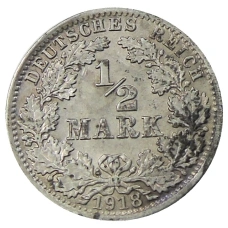 Монета 1/2 марки 1918 года A Германия (аверс)