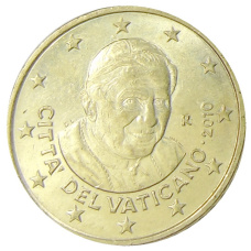 Монета 50 евроцентов 2010 года Ватикан (аверс)