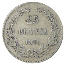 Монета 25 пенни 1901 года Русская Финляндия (аверс)