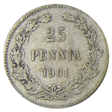 Монета 25 пенни 1901 года Русская Финляндия (аверс)