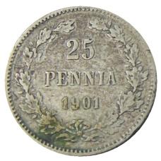 Монета 25 пенни 1901 года Русская Финляндия (аверс)
