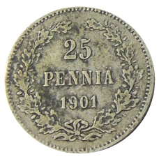 Монета 25 пенни 1901 года Русская Финляндия (аверс)