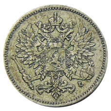 Монета 25 пенни 1909 года Русская Финляндия (реверс)