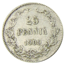 Монета 25 пенни 1909 года Русская Финляндия (аверс)