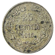 Монета 25 пенни 1915 года Русская Финляндия (аверс)