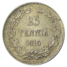 Монета 25 пенни 1915 года Русская Финляндия (аверс)