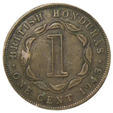 Монета 1 цент 1943 года Британский Гондурас (аверс)