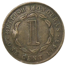 Монета 1 цент 1943 года Британский Гондурас (аверс)